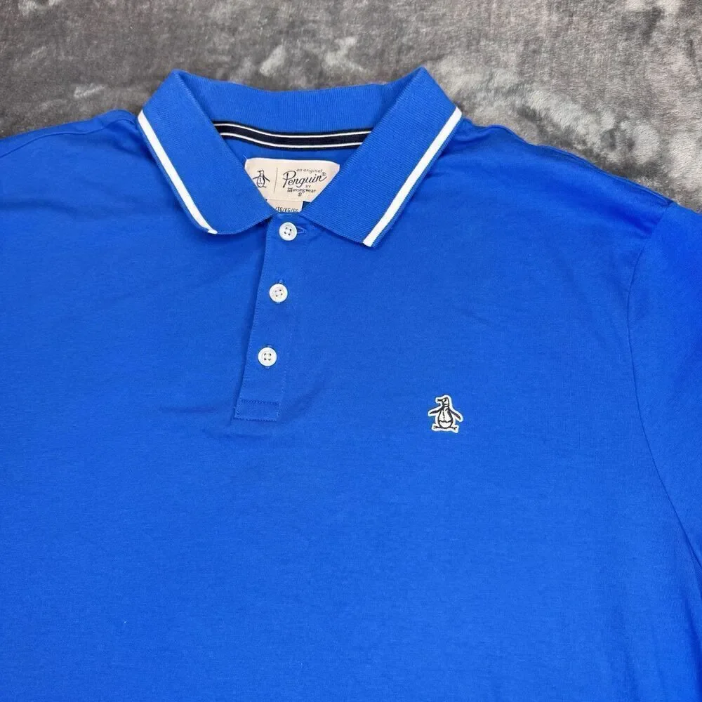 Penguin Men's Sz XL Munsingwear Polo Shirt Blue Casual Short Sleeve Stretch